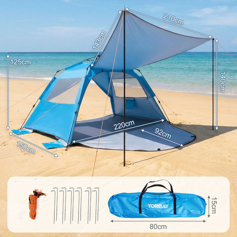 Yorbay Pop - Up Strandzelt mit Vorzelt & Zubehör, UV50+ – 220×150×125 cm - YP027-W027 - 3 - yorbiy.com