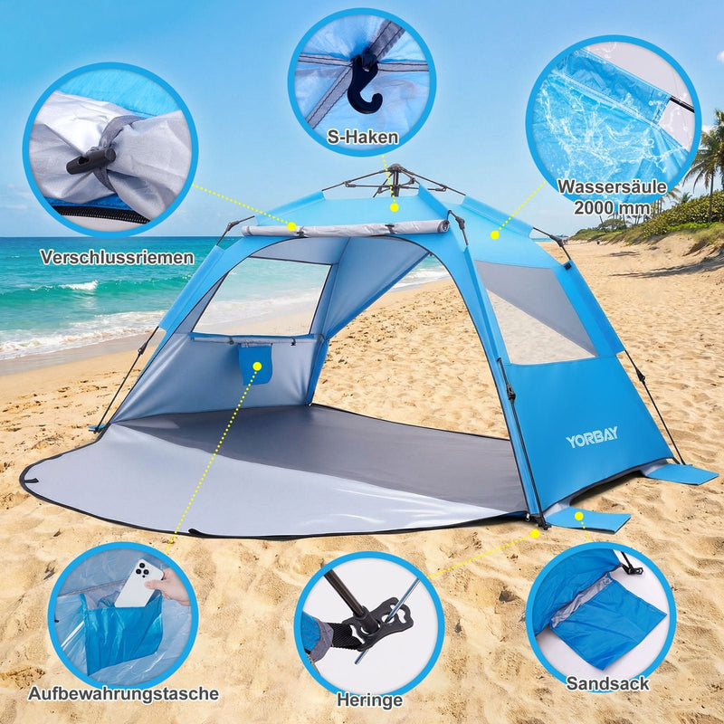 Yorbay Pop - Up Strandzelt mit Vorzelt & Zubehör, UV50+ – 220×150×125 cm - YP027-W027 - 6 - yorbiy.com