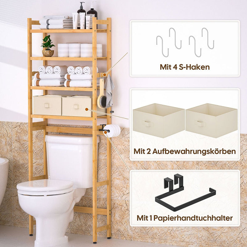 Yorbay Toilettenregal aus Bambus mit 2 Körben und 5 Haken - YB006 - Z008 - 5 - yorbiy.com