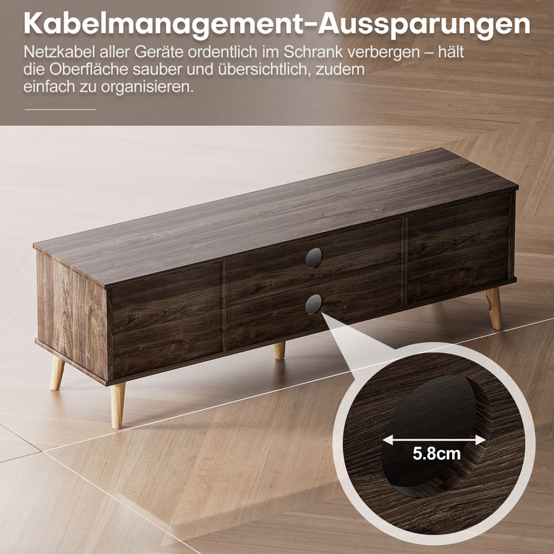 Yorbay TV - Bank mit Türen & offenen Fächern, 147 cm, Dunkelwalnuss - YB096 - D052 - 6 - yorbiy.com