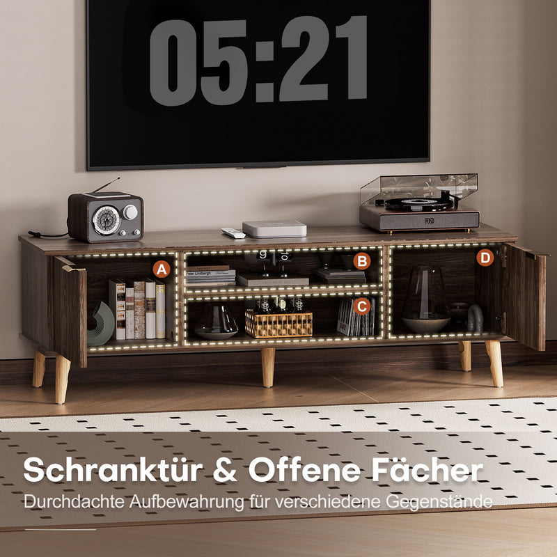 Yorbay TV - Bank mit Türen & offenen Fächern, 147 cm, Dunkelwalnuss - YB096 - D052 - 10 - yorbiy.com