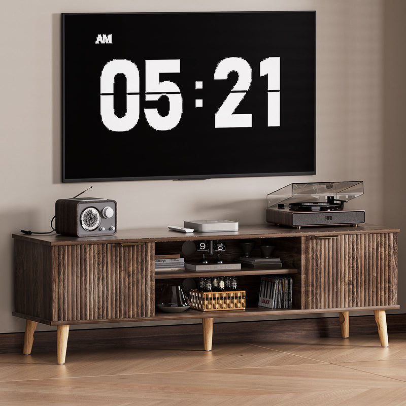 Yorbay TV - Bank mit Türen & offenen Fächern, 147 cm, Dunkelwalnuss - YB096 - D052 - 2 - yorbiy.com