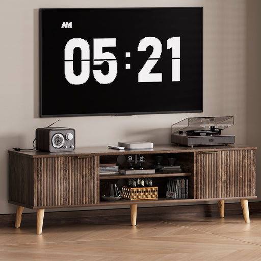 Yorbay TV - Bank mit Türen & offenen Fächern, 147 cm, Dunkelwalnuss - YB096 - D052 - 2 - yorbiy.com