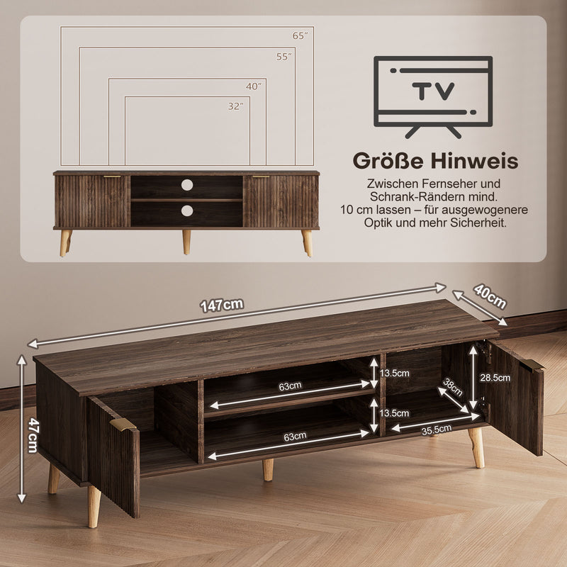 Yorbay TV - Bank mit Türen & offenen Fächern, 147 cm, Dunkelwalnuss - YB096 - D052 - 3 - yorbiy.com