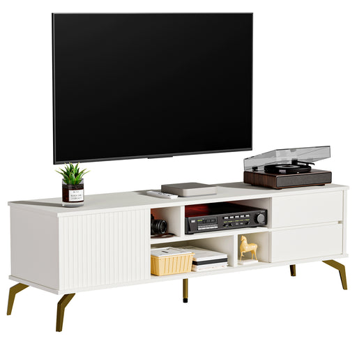 Yorbay TV-Lowboard 147 cm weiß mit LED-Beleuchtung - YW020-D089 - 2 - yorbiy.com