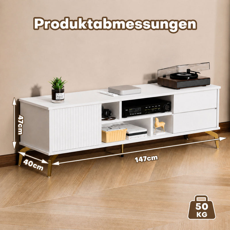 Yorbay TV-Lowboard 147 cm weiß mit LED-Beleuchtung - YW020-D089 - 4 - yorbiy.com