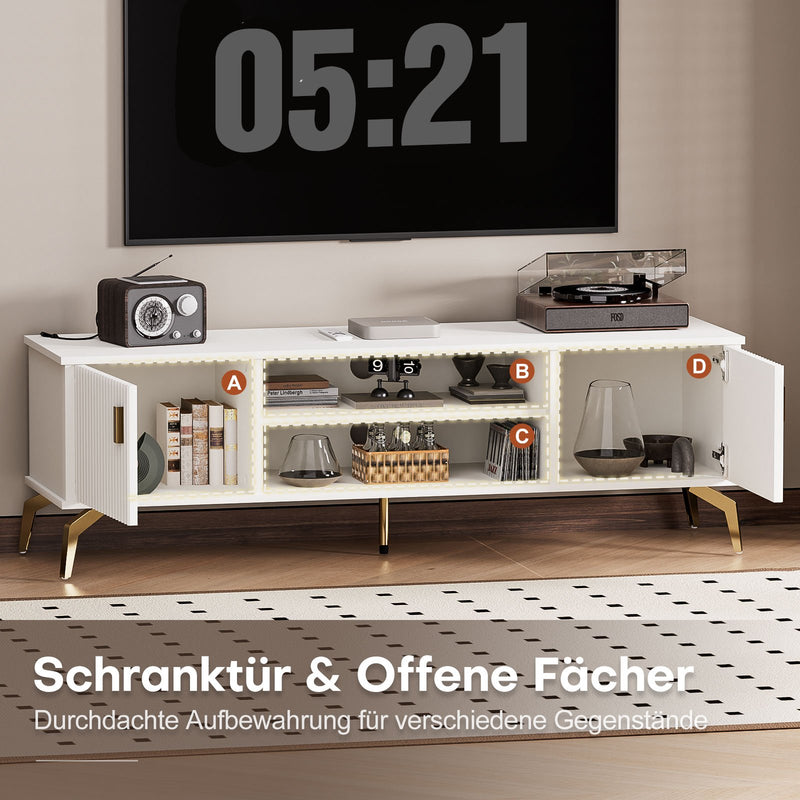Yorbay TV - Bank mit Türen & offenen Fächern, weiß, 147 cm - YB096-D060 - 10 - yorbiy.com
