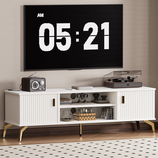 Yorbay TV - Bank mit Türen & offenen Fächern, weiß, 147 cm - YB096-D060 - 2 - yorbiy.com