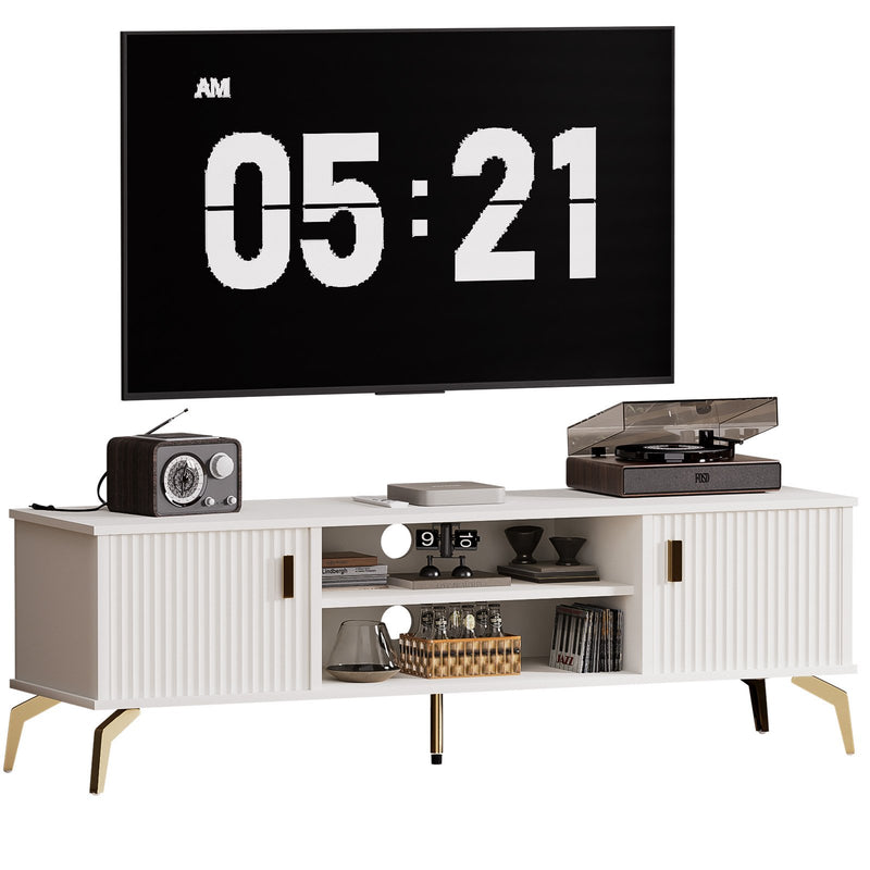 Yorbay TV - Bank mit Türen & offenen Fächern, weiß, 147 cm - YB096-D060 - 3 - yorbiy.com