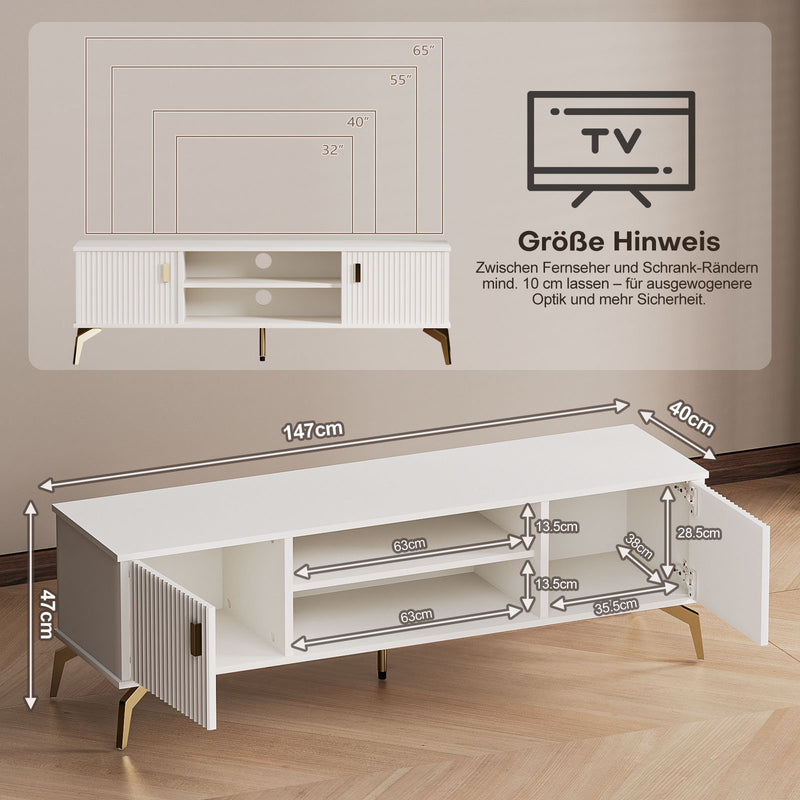 Yorbay TV - Bank mit Türen & offenen Fächern, weiß, 147 cm - YB096-D060 - 4 - yorbiy.com