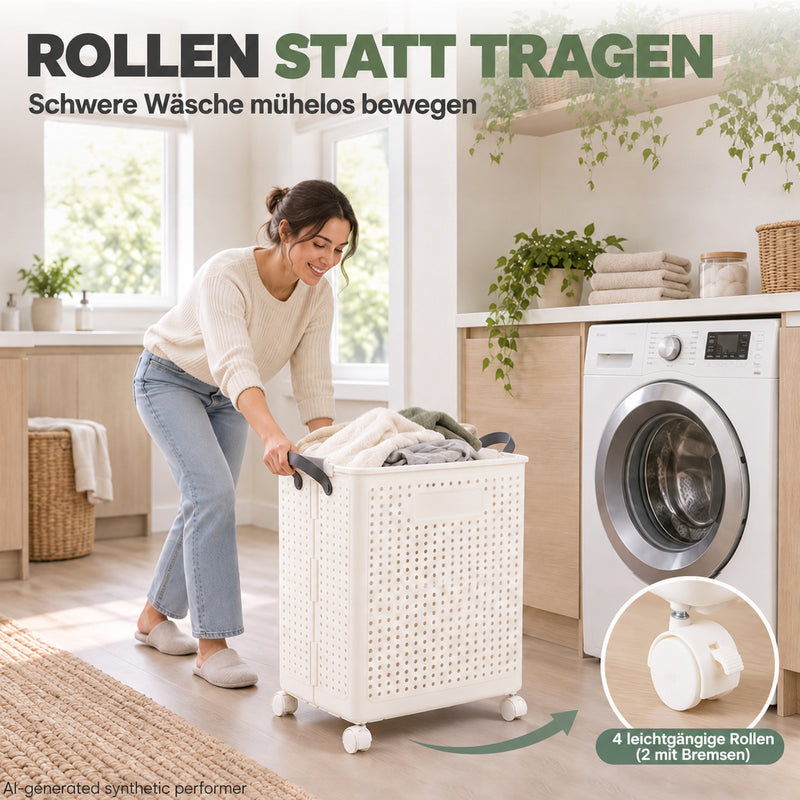 Yorbay Faltbarer Wäschekorb mit Rollen und Griffen - YP031-W031 - 9 - yorbiy.com