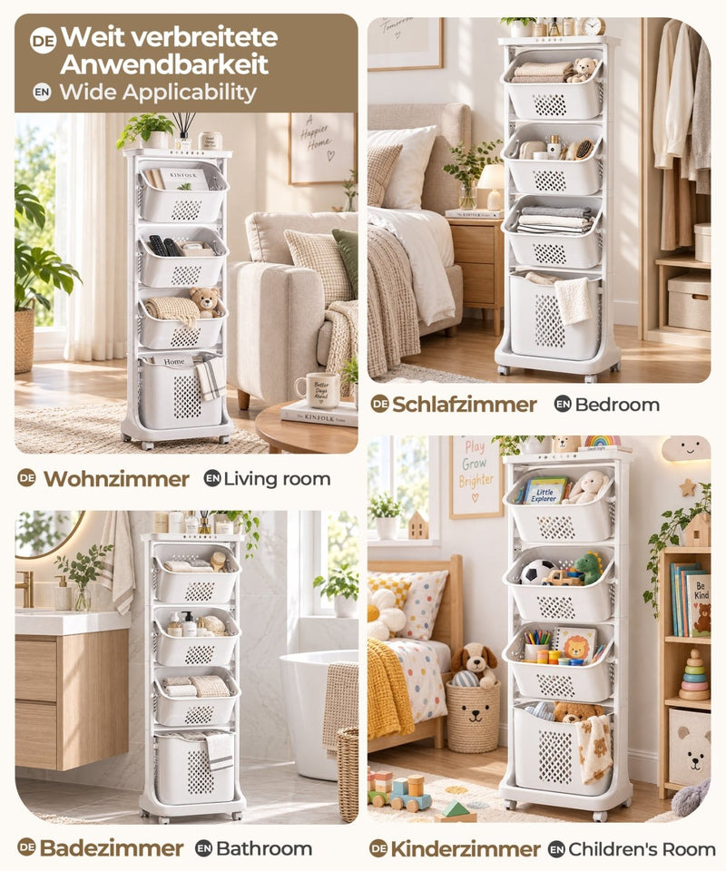 Yorbay Wäschesammler mit 4 Fächern aus Kunststoff auf Rollen - YP032-W032 - 22 - yorbiy.com