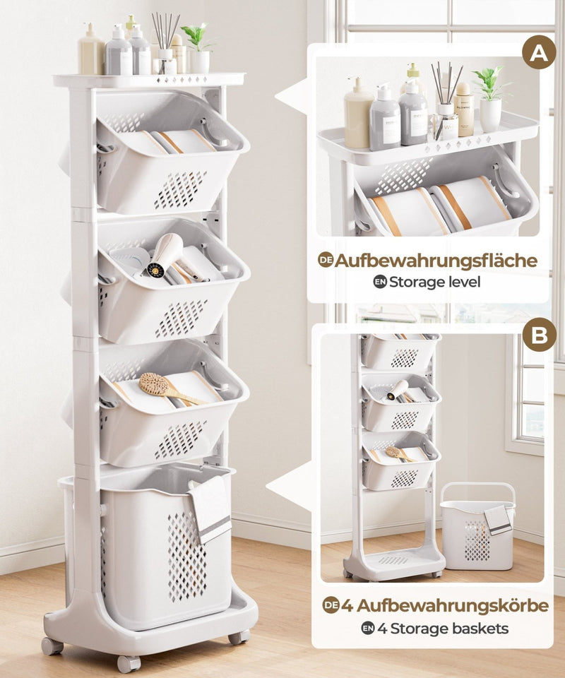 Yorbay Wäschesammler mit 4 Fächern aus Kunststoff auf Rollen - YP032-W032 - 18 - yorbiy.com