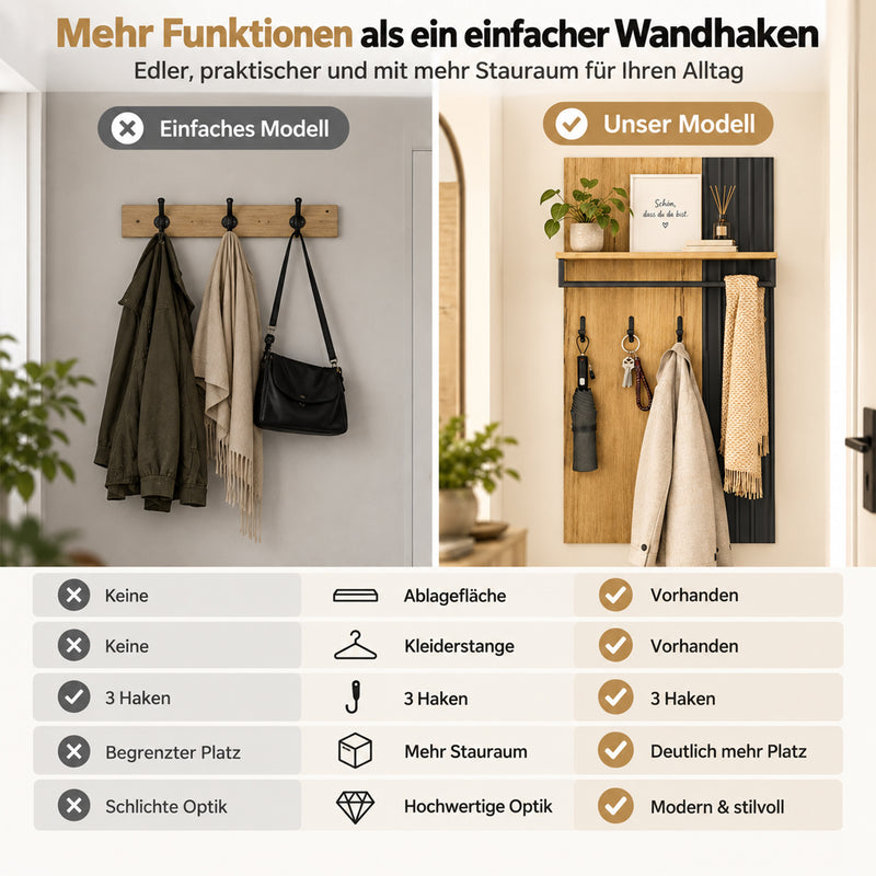 Yorbay Wandgarderobe mit Ablage und Kleiderstange - YW027-D098 - 10 - yorbiy.com