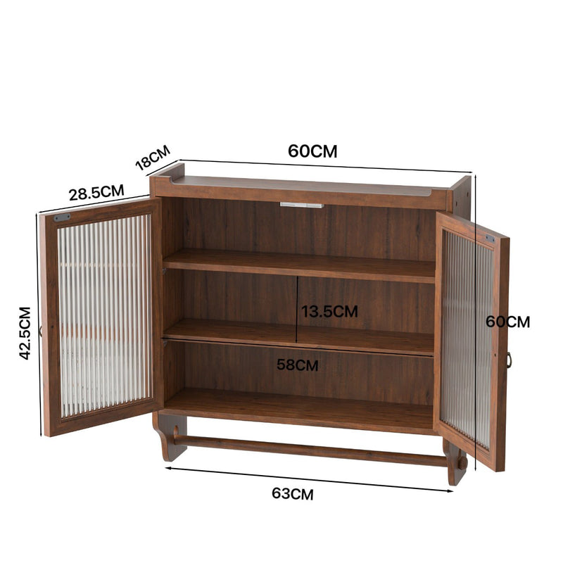Vintage Wandschrank mit Glastüren und Handtuchhalter, 63 x 60 x 18 cm - YB - W2552P291567 - 3 - yorbiy.com
