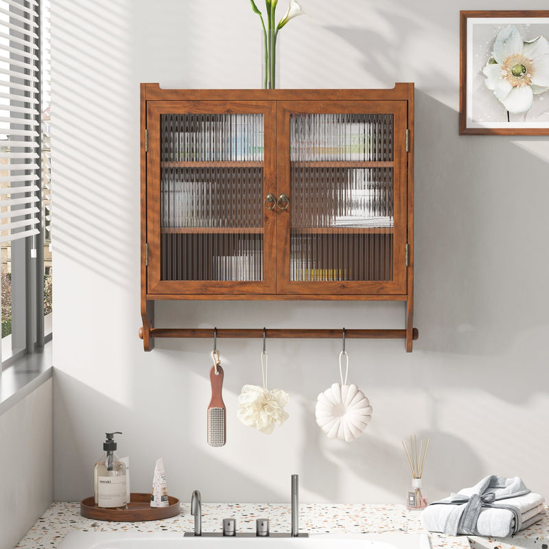 Vintage Wandschrank mit Glastüren und Handtuchhalter, 63 x 60 x 18 cm - YB - W2552P291567 - 8 - yorbiy.com