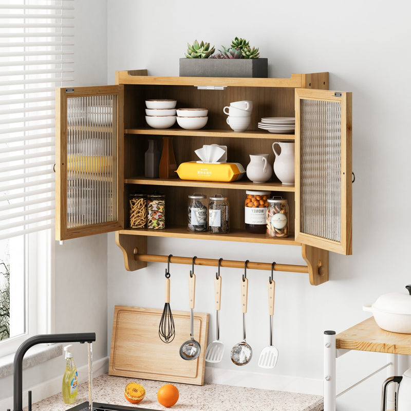 Vintage Wandschrank mit Glastüren und Handtuchhalter, 63 x 60 x 18 cm - YB - W2552P246672 - 16 - yorbiy.com