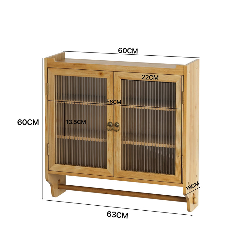 Vintage Wandschrank mit Glastüren und Handtuchhalter, 63 x 60 x 18 cm - YB - W2552P291567 - 9 - yorbiy.com