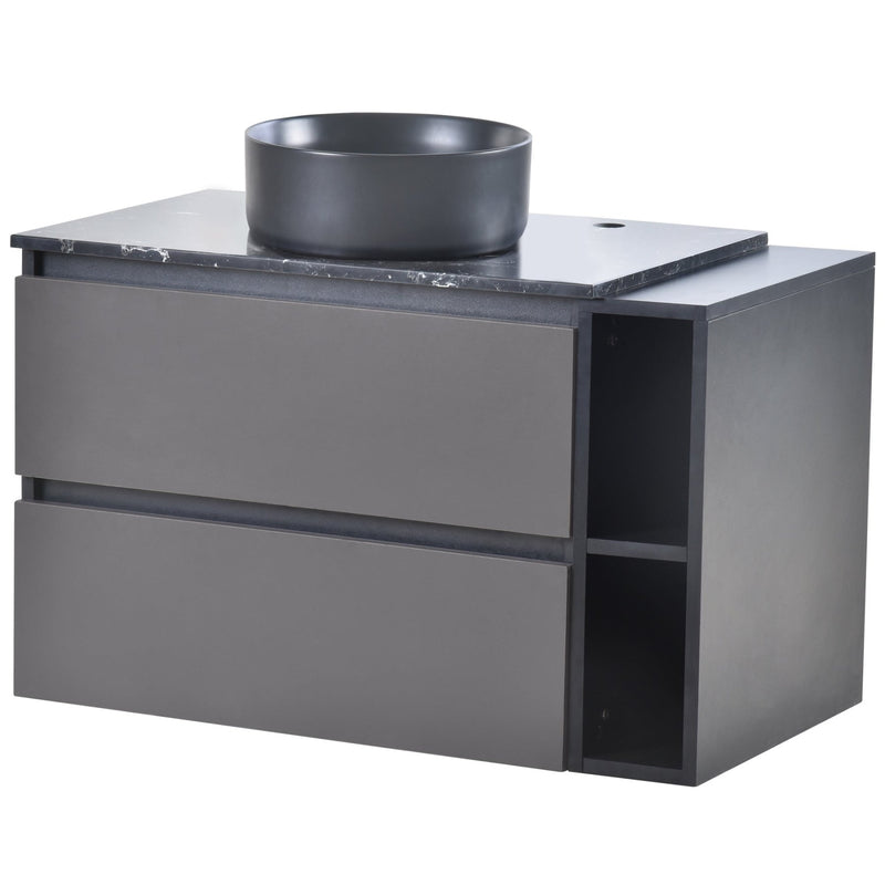Waschbeckenunterschrank hängend 80 cm mit Keramikwaschbecken und Schubladen - YB - LY315889AAB - 1 - yorbiy.com