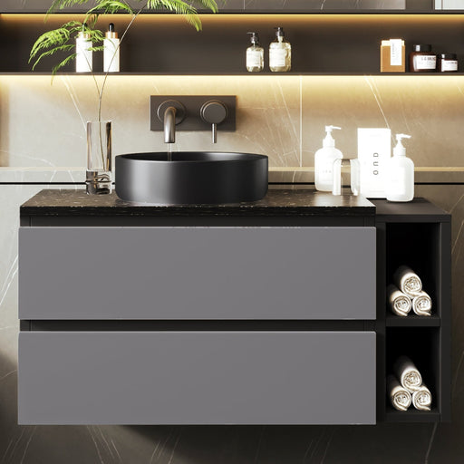 Waschbeckenunterschrank hängend 80 cm mit Keramikwaschbecken und Schubladen - YB - LY315889AAB - 2 - yorbiy.com