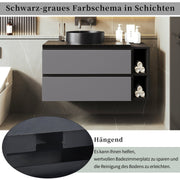 Waschbeckenunterschrank hängend 80 cm mit Keramikwaschbecken und Schubladen - YB - LY315889AAB - 4 - yorbiy.com