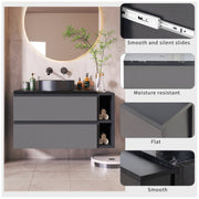 Waschbeckenunterschrank hängend 80 cm mit Keramikwaschbecken und Schubladen - YB - LY315889AAB - 5 - yorbiy.com