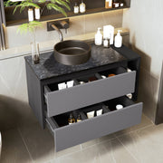 Waschbeckenunterschrank hängend 80 cm mit Keramikwaschbecken und Schubladen - YB - LY315889AAB - 7 - yorbiy.com