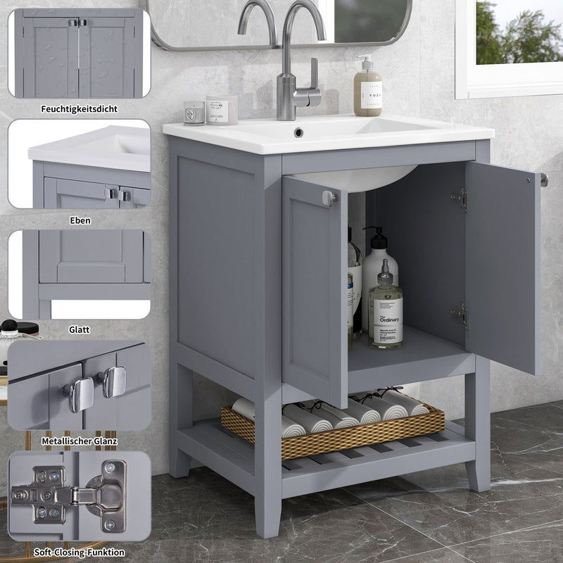 Einzel Waschtisch mit Unterschrank 60cm mit Keramik - Waschbecken - YB - LY316593AAA - 9 - yorbiy.com