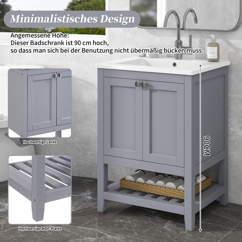 Einzel Waschtisch mit Unterschrank 60cm mit Keramik - Waschbecken - YB - LY316593AAA - 11 - yorbiy.com