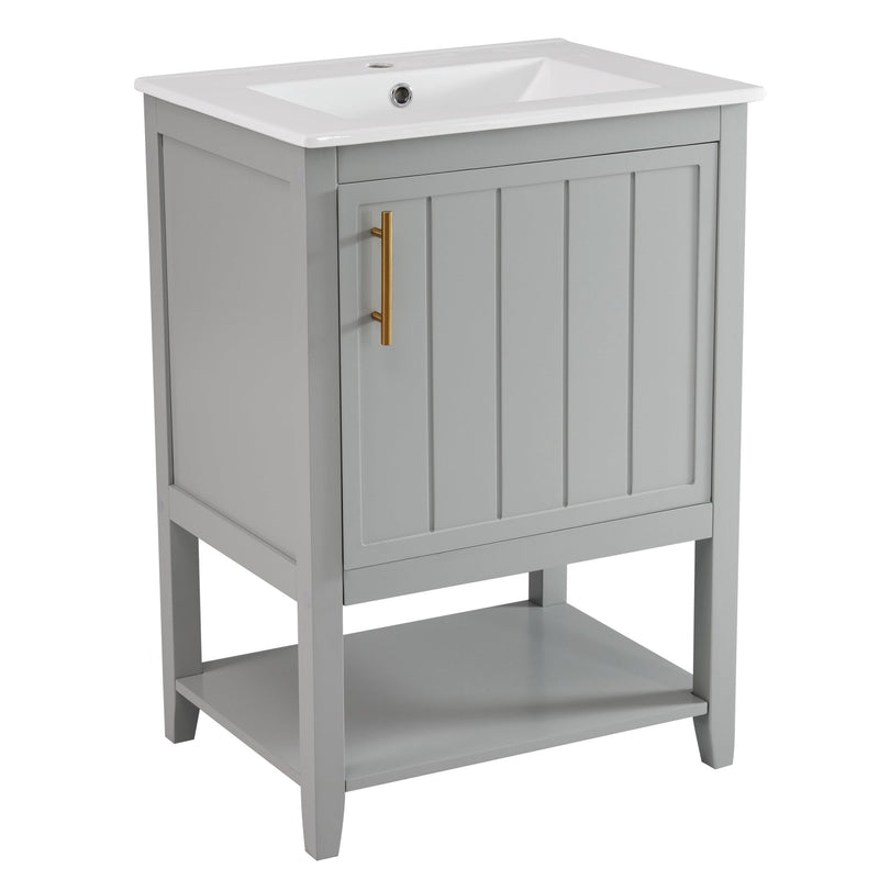 Waschtischunterschrank 60 cm mit Keramikwaschbecken und Ablage - YB - LY316607AAC - 1 - yorbiy.com