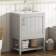 Waschtischunterschrank 60 cm mit Keramikwaschbecken und Ablage - YB - LY316607AAC - 2 - yorbiy.com