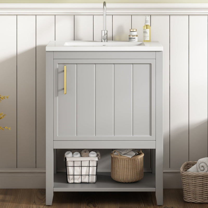 Waschtischunterschrank 60 cm mit Keramikwaschbecken und Ablage - YB - LY316607AAC - 4 - yorbiy.com