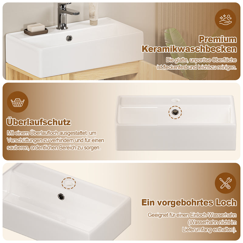Yorbay Waschbeckenunterschrank mit Keramikbecken, Stauraum und Toilettenpapierhalter - YW032-D106 - 15 - yorbiy.com