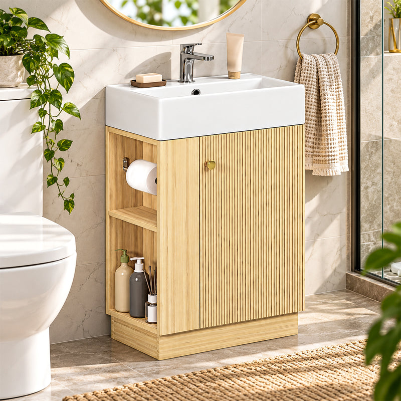 Yorbay Waschbeckenunterschrank mit Keramikbecken, Stauraum und Toilettenpapierhalter - YW032-D106 - 16 - yorbiy.com