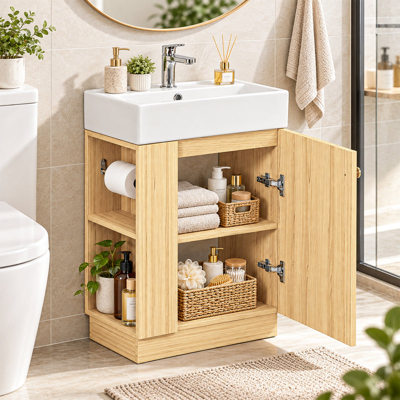 Yorbay Waschbeckenunterschrank mit Keramikbecken, Stauraum und Toilettenpapierhalter - YW032-D106 - 17 - yorbiy.com