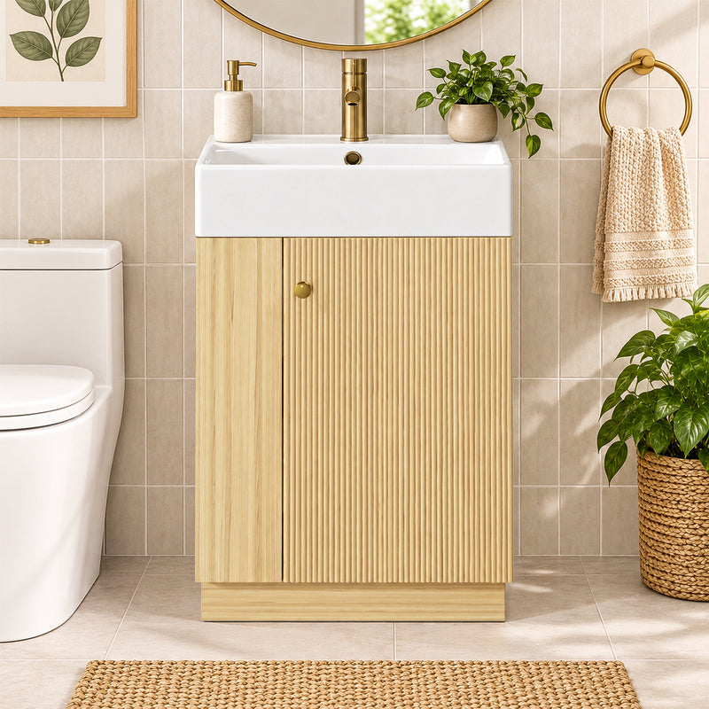 Yorbay Waschbeckenunterschrank mit Keramikbecken, Stauraum und Toilettenpapierhalter - YW032-D106 - 18 - yorbiy.com