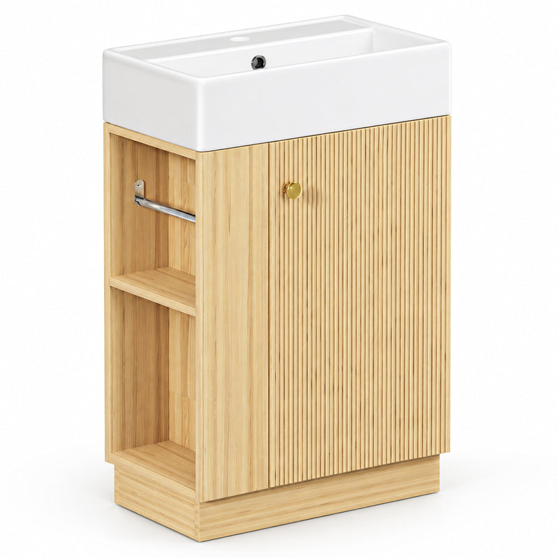 Yorbay Waschbeckenunterschrank mit Keramikbecken, Stauraum und Toilettenpapierhalter - YW032-D106 - 10 - yorbiy.com