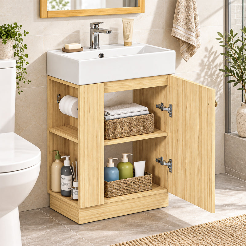 Yorbay Waschbeckenunterschrank mit Keramikbecken, Stauraum und Toilettenpapierhalter - YW032-D106 - 11 - yorbiy.com