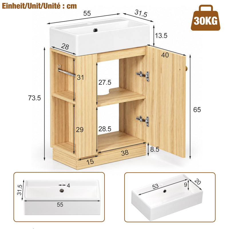 Yorbay Waschbeckenunterschrank mit Keramikbecken, Stauraum und Toilettenpapierhalter - YW032-D106 - 12 - yorbiy.com