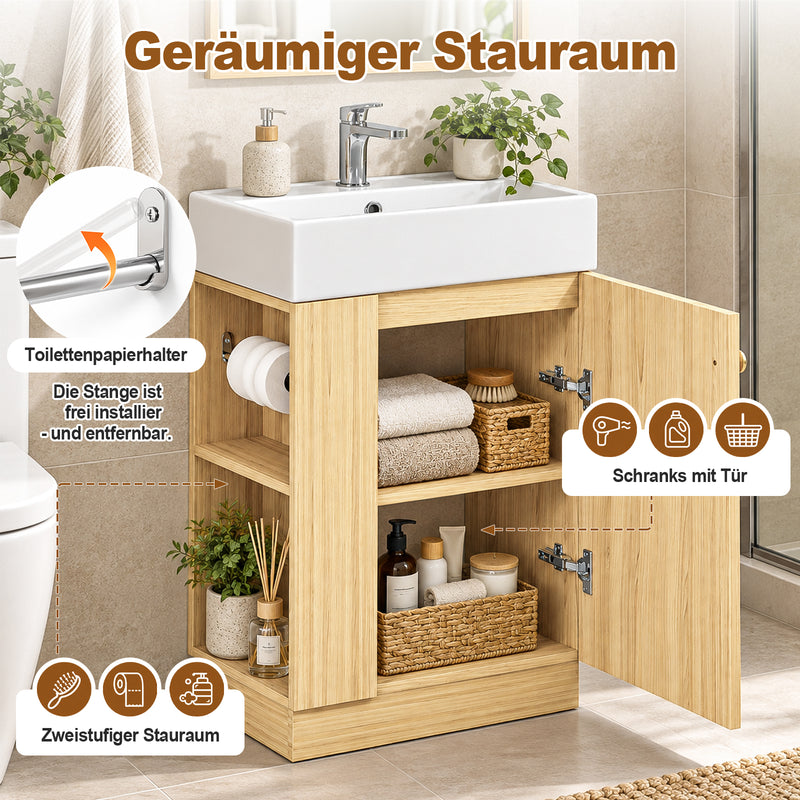 Yorbay Waschbeckenunterschrank mit Keramikbecken, Stauraum und Toilettenpapierhalter - YW032-D106 - 13 - yorbiy.com