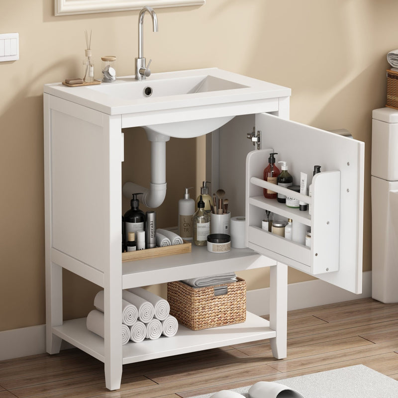 Waschtischunterschrank 60 cm mit Keramikwaschbecken und Ablage - YB - LY316607AAA - 10 - yorbiy.com