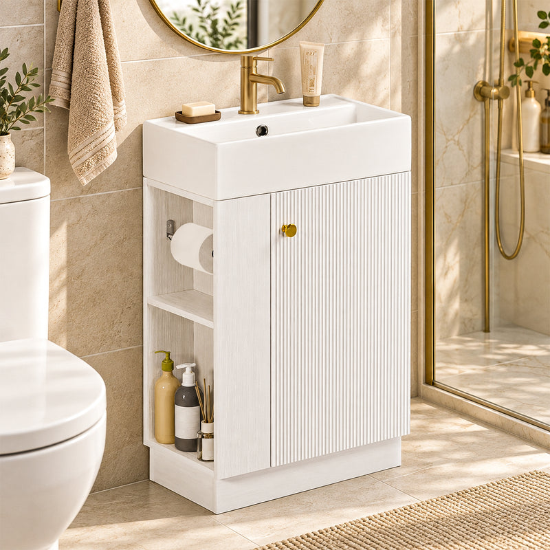 Yorbay Waschbeckenunterschrank mit Keramikbecken, Stauraum und Toilettenpapierhalter - YW032-D105 - 7 - yorbiy.com