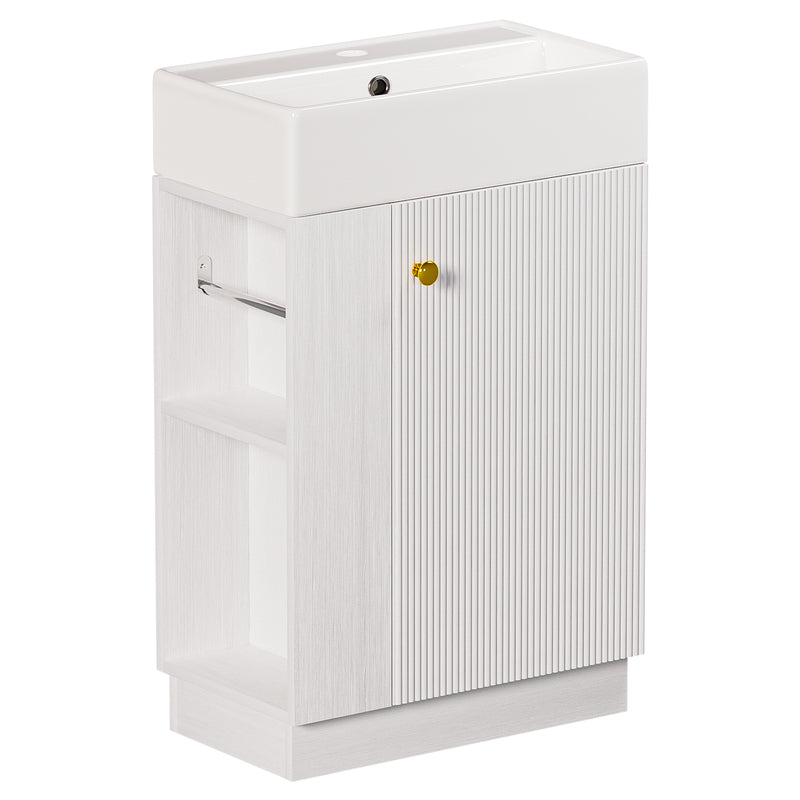 Yorbay Waschbeckenunterschrank mit Keramikbecken, Stauraum und Toilettenpapierhalter - YW032-D105 - 1 - yorbiy.com