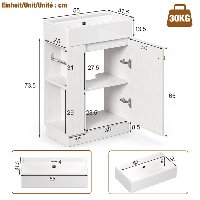 Yorbay Waschbeckenunterschrank mit Keramikbecken, Stauraum und Toilettenpapierhalter - YW032-D105 - 3 - yorbiy.com