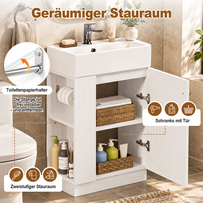 Yorbay Waschbeckenunterschrank mit Keramikbecken, Stauraum und Toilettenpapierhalter - YW032-D105 - 4 - yorbiy.com