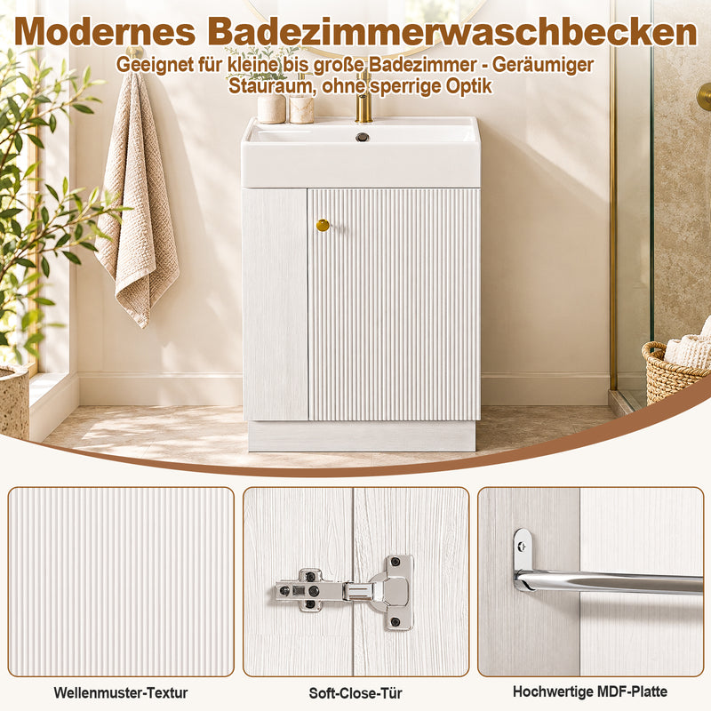 Yorbay Waschbeckenunterschrank mit Keramikbecken, Stauraum und Toilettenpapierhalter - YW032-D105 - 5 - yorbiy.com