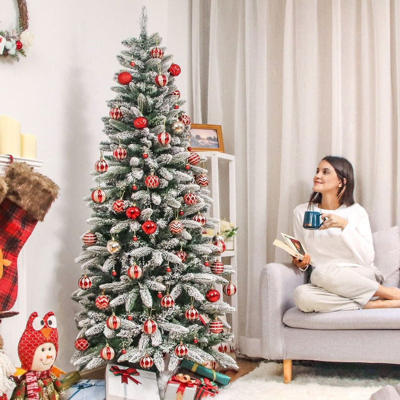 Yorbay schmaler künstlicher Weihnachtsbaum mit Beleuchtung und Schnee - O024 - 6 - yorbiy.com