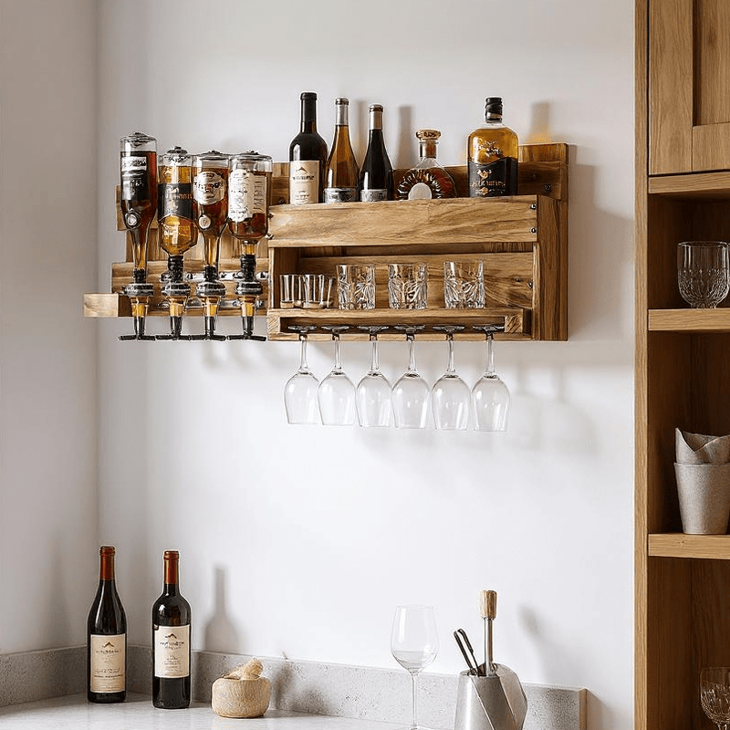 Yorbay Holz Weinregal mit Getränkespender und Flaschenhalter - D02 - 2 - yorbiy.com