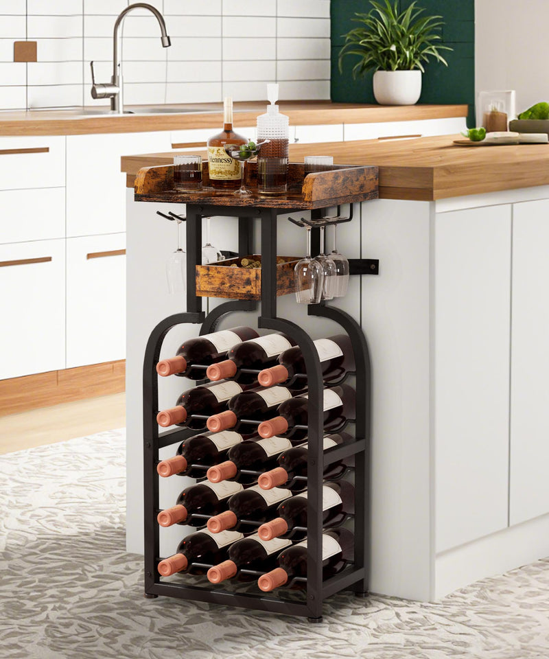 Yorbay Freistehendes Weinregal für 15 Flaschen mit Glashaltern - YB048 - T046A - 9 - yorbiy.com