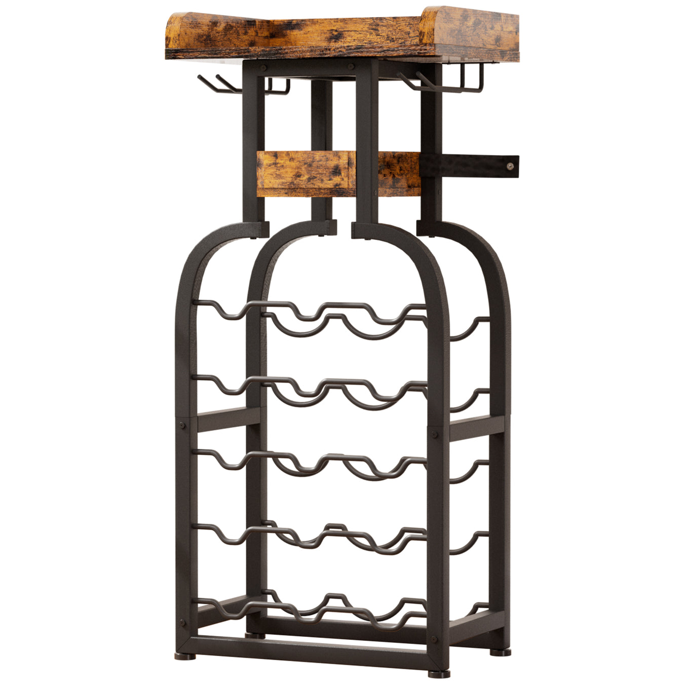 Yorbay Freistehendes Weinregal für 15 Flaschen mit Glashaltern - YB048 - T046A - 1 - yorbiy.com